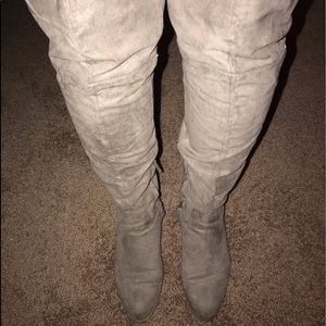 Over the Knee Taupe Flat Boots